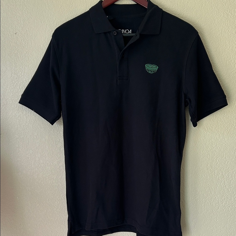 TANOA Black Polo Shirt with Green Logo, Sz S
